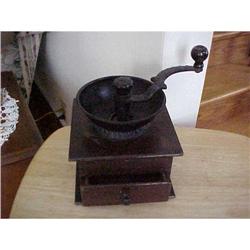 coffee Grinder; wooden box top,hand crank #942945