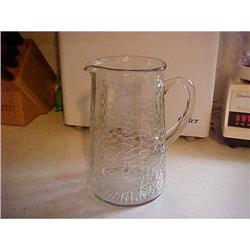 Crackle glass water pitcher, clear glass;  #943186