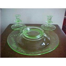 Depression glass,3 Pc. Console Set,etched #943207