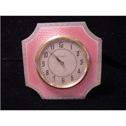 English Pink Guilloche Enamel Sterling Clock #951248