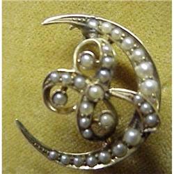 Gold & Pearl BROOCH 3 Leaf Clover  #951343