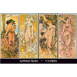 4 VINTAGE MUCHA ART NOUVEAU POSTERS "4 FLOWERS" #951418