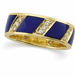 18k Gold  WEDDING BAND BLUE ENAMEL  DIAMONDS #951433