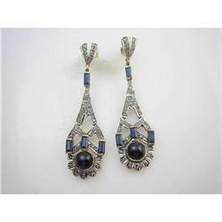 ANTIQUE EARRINGS SAPPHIRES ROSE CUT DIAMONDS #951460