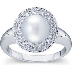 WhiteGold Ring PEARL w DIAMONDS Around #951466