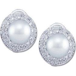 WhiteGold Earrings PEARL w DIAMONDS Around #951467