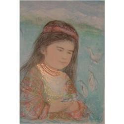 Aleut Child so serious litho by Edna Hibel #951516