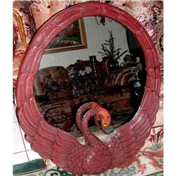 ANTIQUE MIRROR FRAMED BY CARVED WOOD SWAN #951543