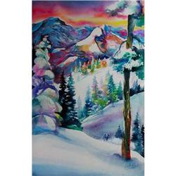 PAINTING IN WATERCOLOR OF THE COLORADO ROCKIES #951553