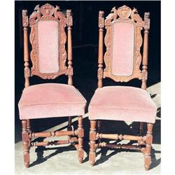 Pair of Circa 1900 Carved Oak Hall Chairs #951571