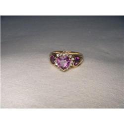 Estate 14K YG Gold Amethyst Diamond Heart Ring #951686