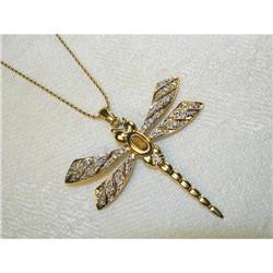 Estate 14K YG Citrine Diamond Dragonfly Pendant #951690