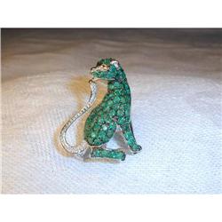 14K WG Emerald Diamond Panther Brooch Pendant #951696