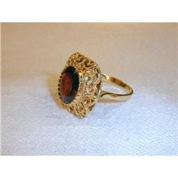 Estate 14K YG Gold Filigree Huge Garnet Ring #951703