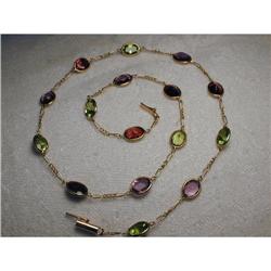 Estate 14K YG Garnet Amethyst Peridot Necklace #951712