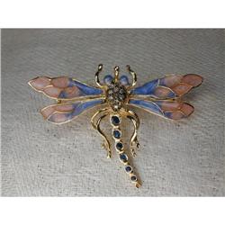 Estate 14K Diamond Sapphire Dragonfly Brooch  #951715