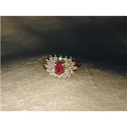 Estate 14K YG Yellow Gold Ruby Diamond Ring #951736
