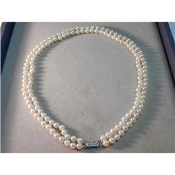 Rare 14K WG Pearl Pearls Double Strand Necklace #951785