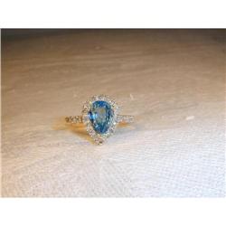 Estate 14K Micro Pave Diamond Blue Topaz Ring #951810