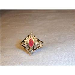 Estate 14K YG Gold Baguette Diamond Ruby Ring #951811