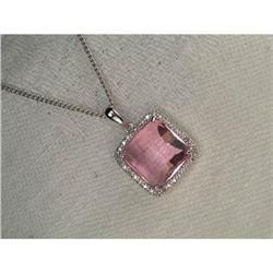 Estate 14K WG Gold Diamond Rose Quartz Pendant #951819