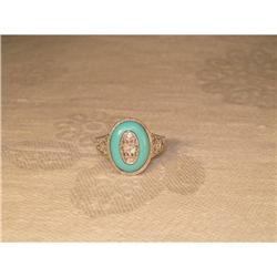 Estate 14K WG Filigree Turquoise Diamond Ring #951823