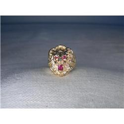 Estate 14K YG Gold Lion Face Mens Ruby Ring #951837