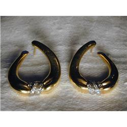 Estate 18K YG Yellow Gold Diamond Hoop Earrings #951845