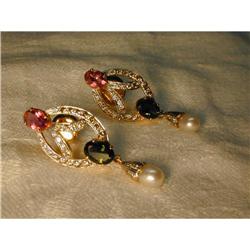 18K Diamond Pearl Peridot Tourmaline Earrings #951850