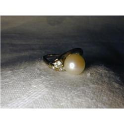 Antique Estate 14K WG Gold Cultured Pearl Ring #951917