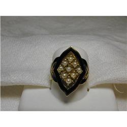 Rare Estate 14K YG Gold Enamel Seed Pearl Ring #951927