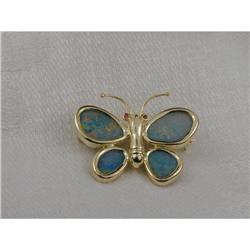 Estate 14K Opal Ruby Butterfly Brooch Pendant  #951936