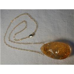 Unique 14K YG Gold Huge Citrine Drop Necklace #951941