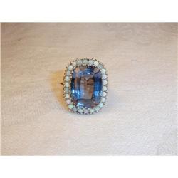 Antique 14K YG Huge London Blue Topaz Opal Ring #951949