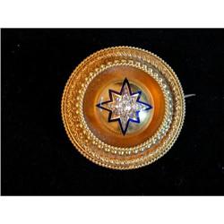 Outstanding Victorian Diamond Enamel YG Brooch #952100