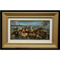 !OIL ON CANVAS - AN EXCITED BATTLE ON HORSES! #958039