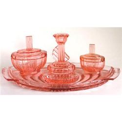 Art Deco Pink Depression Glass dresser Set #958222