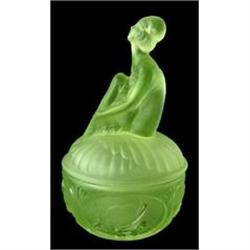 LADYE Green Satin Glass Dresser Jar #958224