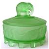 ELEPHANT CAROUSEL Green Satin Glass Dresser Jar #958225