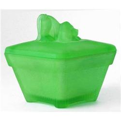 Green BASSET HOUND Satin Glass Dresser Jar #958232