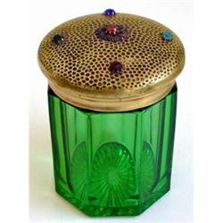 Jeweled Green Depression Glass Dresser Jar #958234