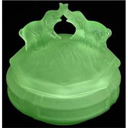 Green KISSING ELEPHANTS Satin Glass Dresser Jar #958235