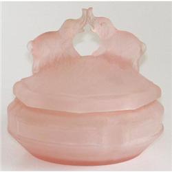 Pink BATTLING ELEPHANTS Satin Glass Dresser Jar #958255