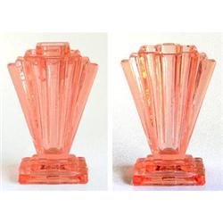 Bagley Grantham Pink Depression Glass Vases (2) #958257