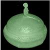 Green MINNIE Satin Glass Figural Dresser Jar #958273