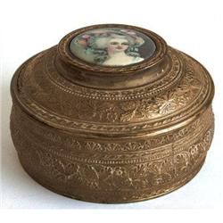 Portrait of Victorian Lady on Brass Powder Jar #958318