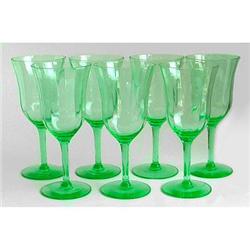 Green Panel Optic Depression Glass Goblets (7) #958320