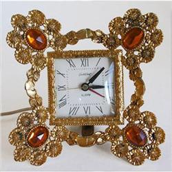 Telechron Guild Crest Glass Jewels Ormolu Clock #958323