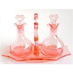 Pink Cambridge Glass Oil & Vinegar Cruet Set  #958333