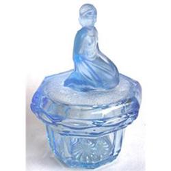 Blue EGYPTIAN  Art Deco Glass Dresser Jar  #958388